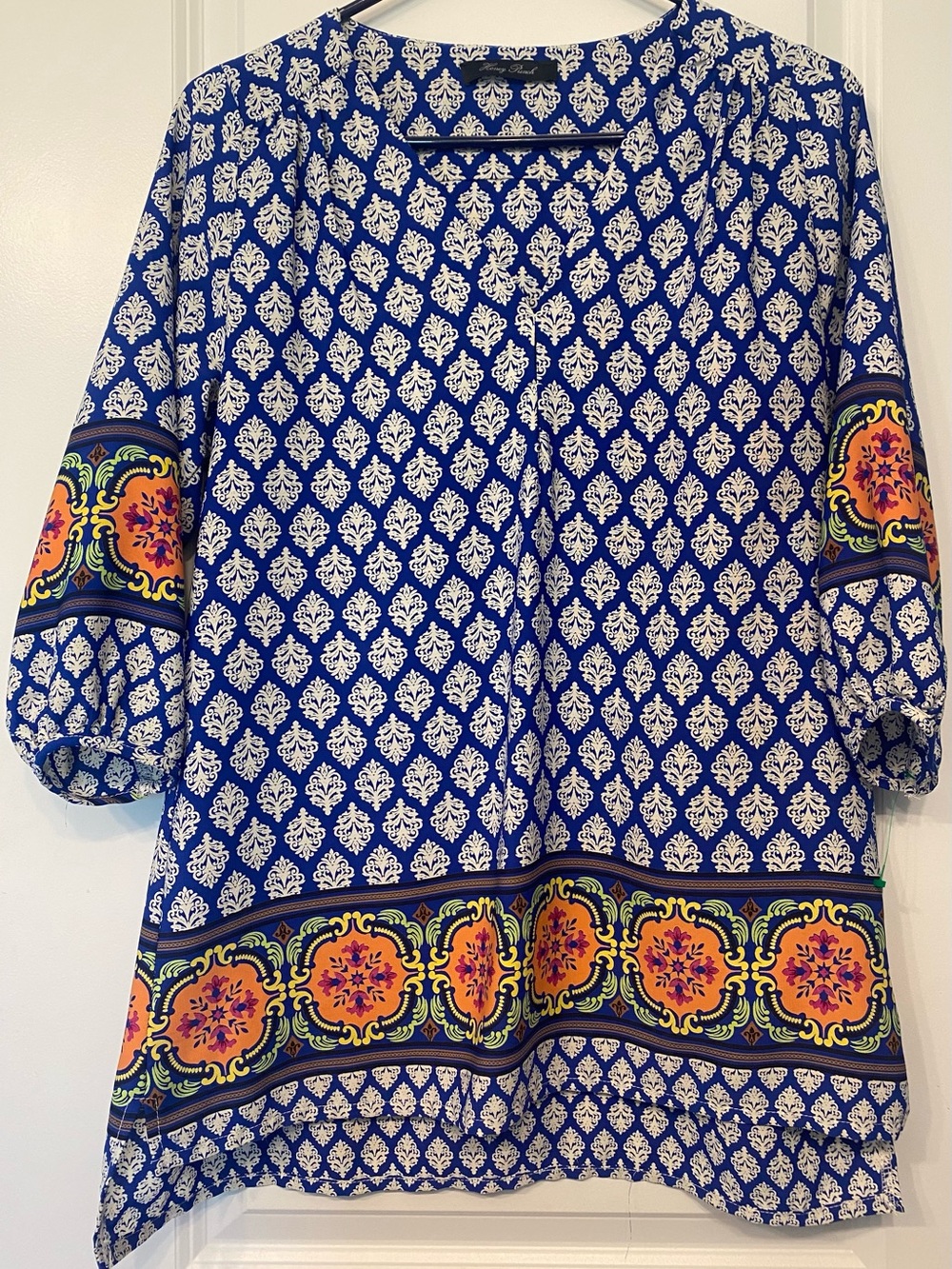 Honey Punch Blue Damask Floral Tunic Mini Dress Top Boho Size Small